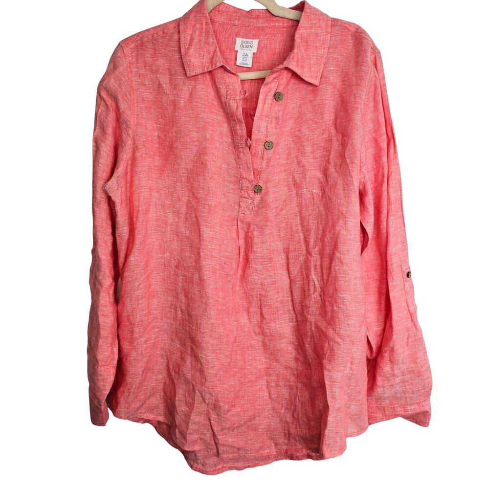 Sigrid Olsen Womens Linen Tunic M Lagenlook Resortwear Coastal Grandma Travel